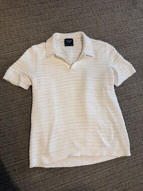 Abercrombie & Fitch Cream Textured Polo Top